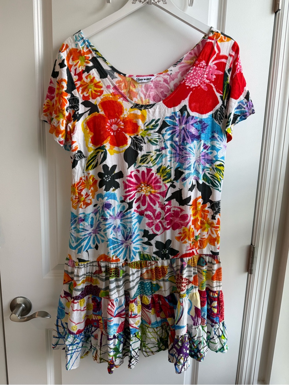 Jams world Tiered Ruffle Dress Colorful Floral Hawaiian Tropical Beach Large